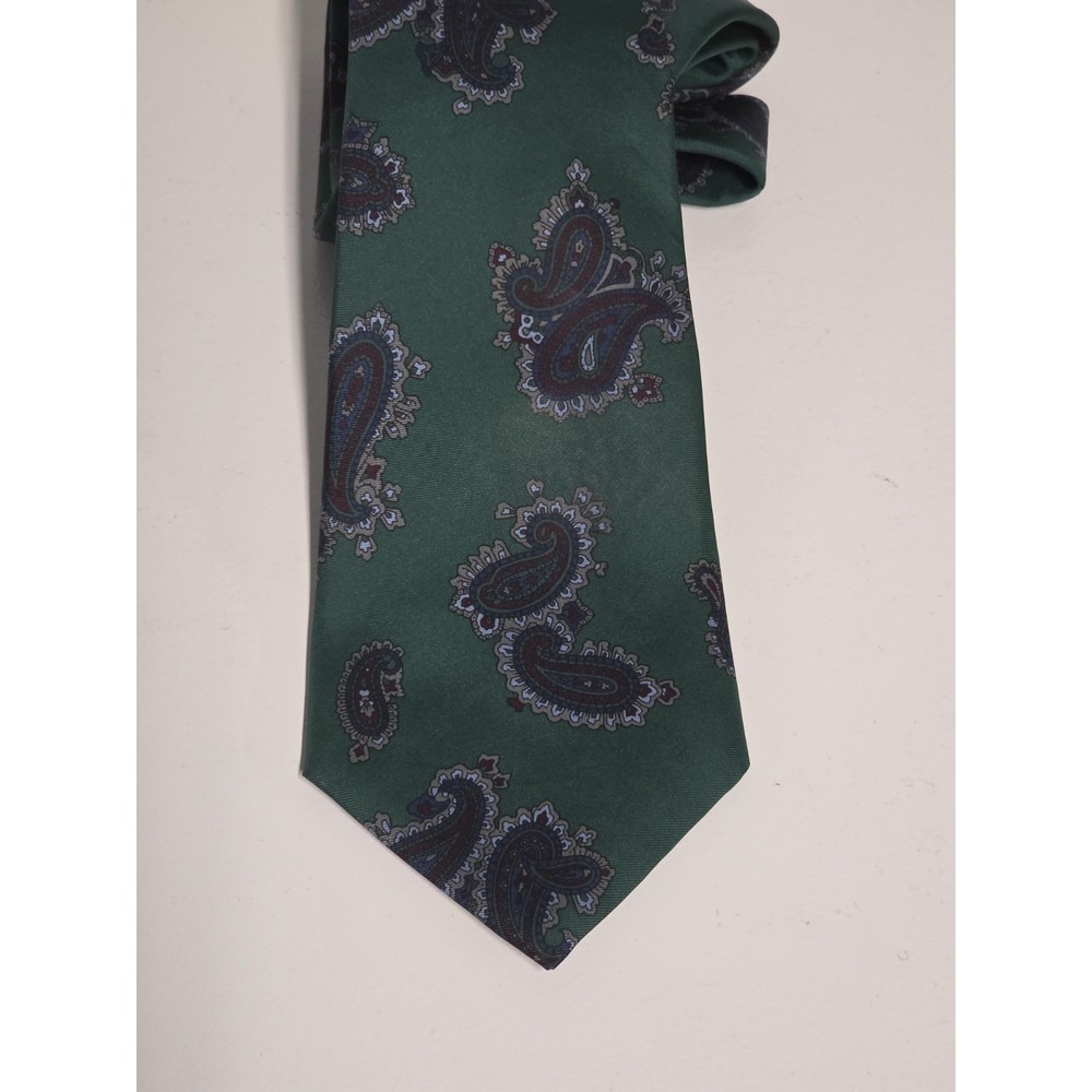 Christian Dior Mens Classic Green Paisley Italian Silk USA Made Vintage Neckwear